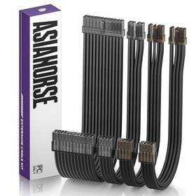 Asiahorse 624807 16awg Psu Cable Extension Kit Sleeved Custom Mod Gpu Bright Black