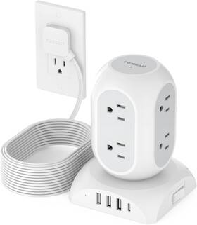 Tessan Tps05-us-c Surge Protector Power Strip Tower Flat Plug Square Bottom Grey