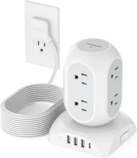 Tps05-us-c Tessan Surge Protector Power Strip Tower Flat Plug Square Bottom Grey